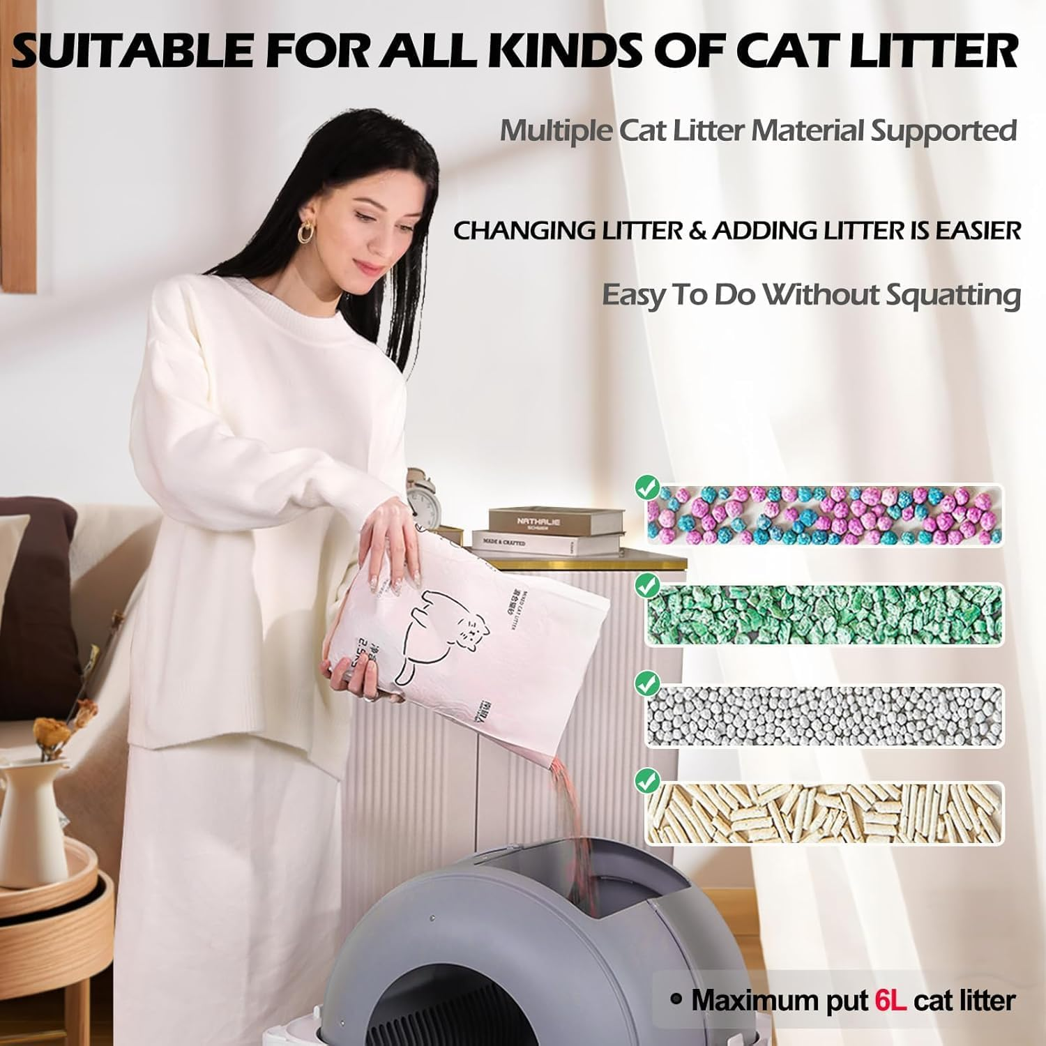 Self Cleaning Cat Litter Box with Mat & Baffle Plate, 76L+13L Large Capacity, Smart Automatic Cat Litter Box for Multiple Cats, APP Control/Low Noise/Safety Protection/Led Touch Display image number 1