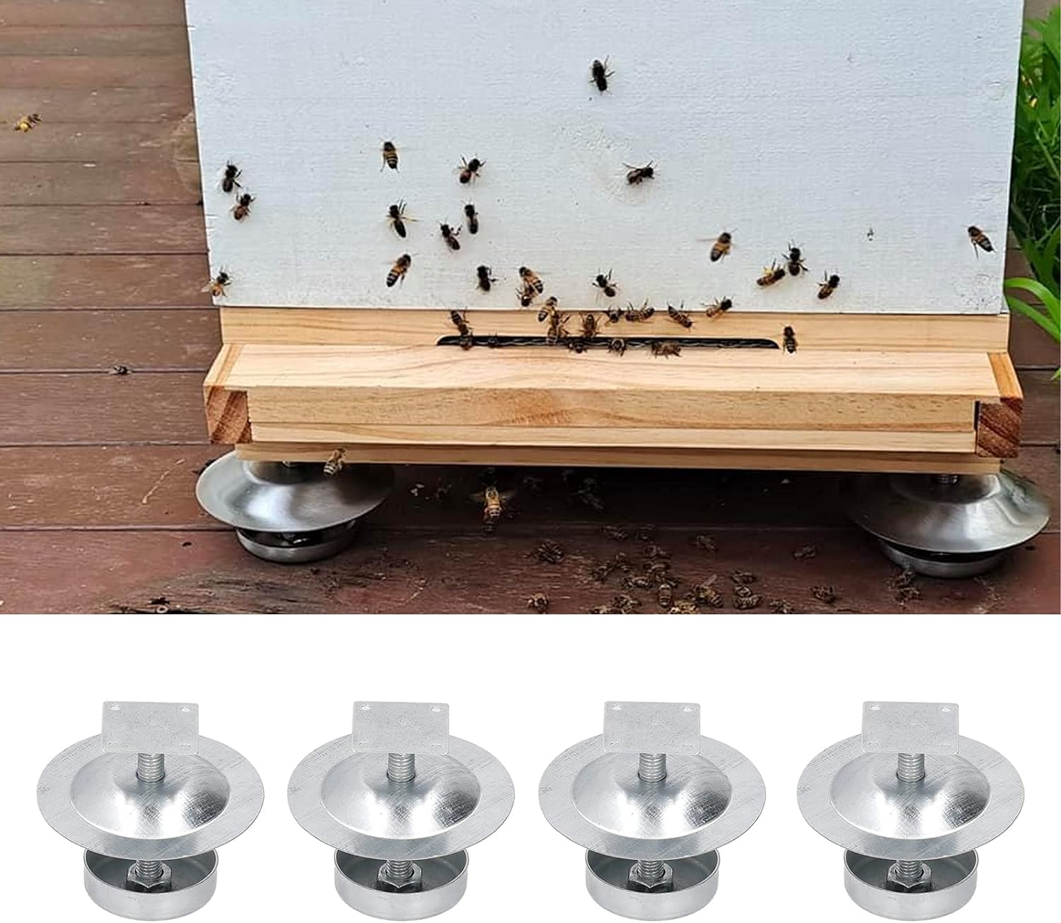 Beehive Feet, 4 Set Stainless Steel Proof Hive Base Stand with Oil Bowl Design for Beekeeping Protection against and Moisture image number 2