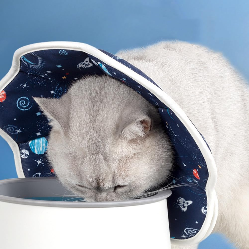 ANCLLO Soft Adjustable Starry Sky Pattern Cat Cone Collar - Protective Pet Collar after Surgery - Prevents Licking Wounds - Size S image number 1