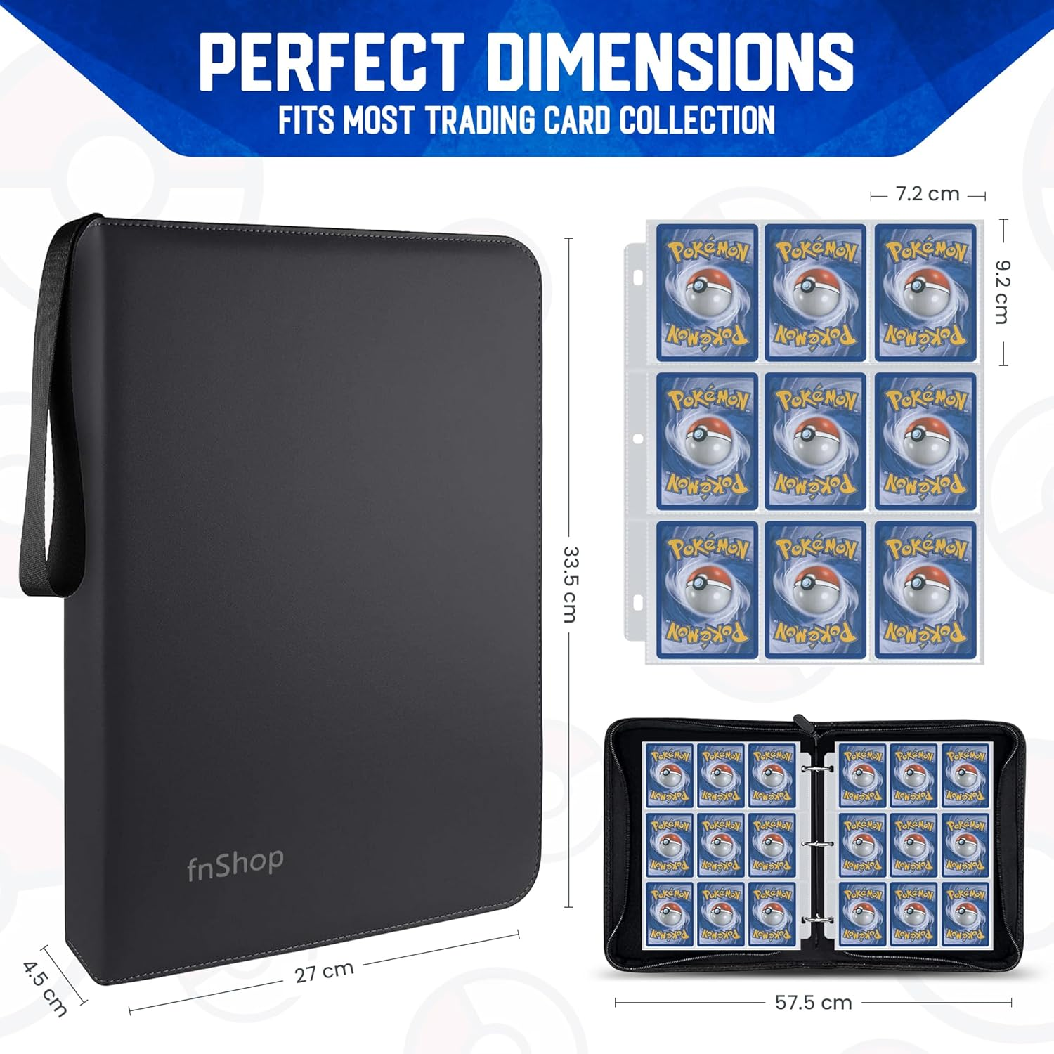 Trading Card Binder 9 Pocket Holds 540 Cards, 30 Double Side Loading Binder Sleeves, Premium Binder with Exo-Tec Material Folder/Album for Sport Card like Pokemon, TCG, MTG & Collectible Games image number 1