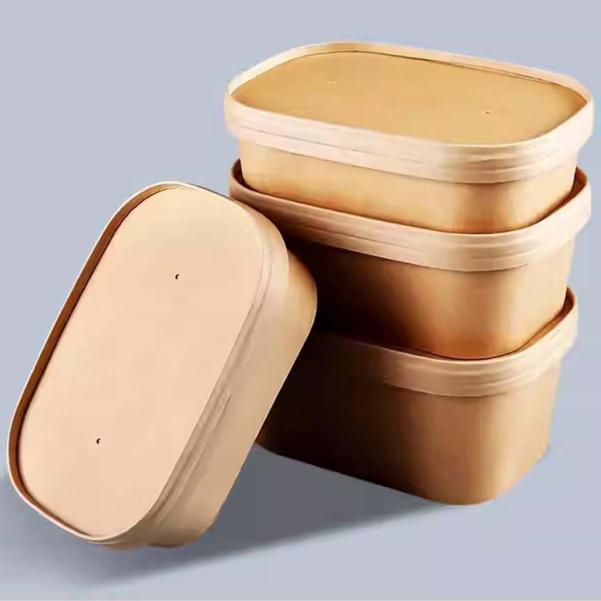 AIMALL 50Pcs Kraft Paper Lunch Boxes - Disposable Picnic & Camping Food Containers - Microwave Safe, Leakproof & Thickened for Fast Food, Fruit Bowls, Takeout & Tableware - 580Ml, 650Ml, 750Ml, 1000Ml image number 6