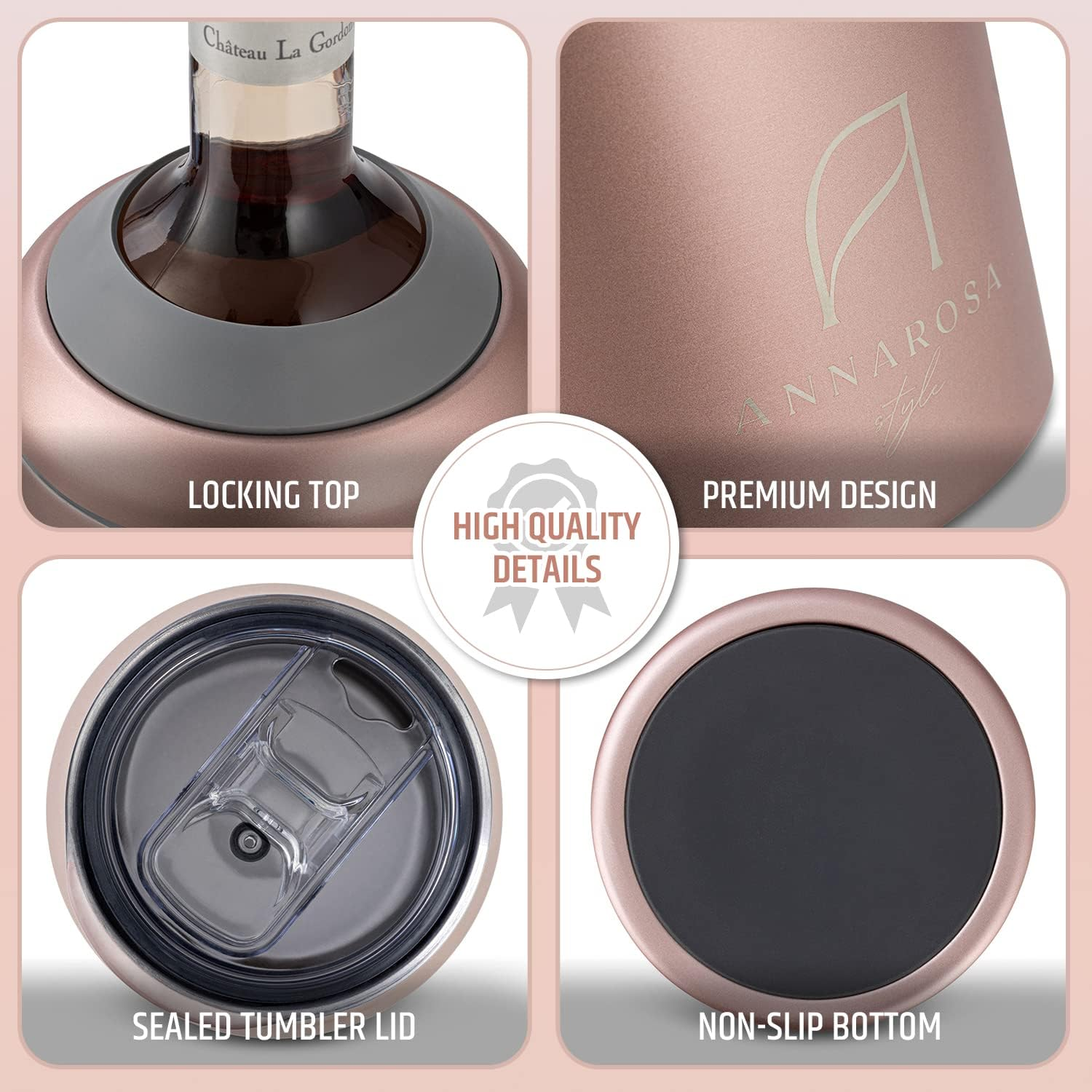 Wine Chiller Gift Set&ndash; Large Premium Iceless Cooler &ndash; Ideal for 750Ml Bottles - Insulated and Double Walled Stainless Steel Chiller and Tumblers with Spill Proof Lids image number 5