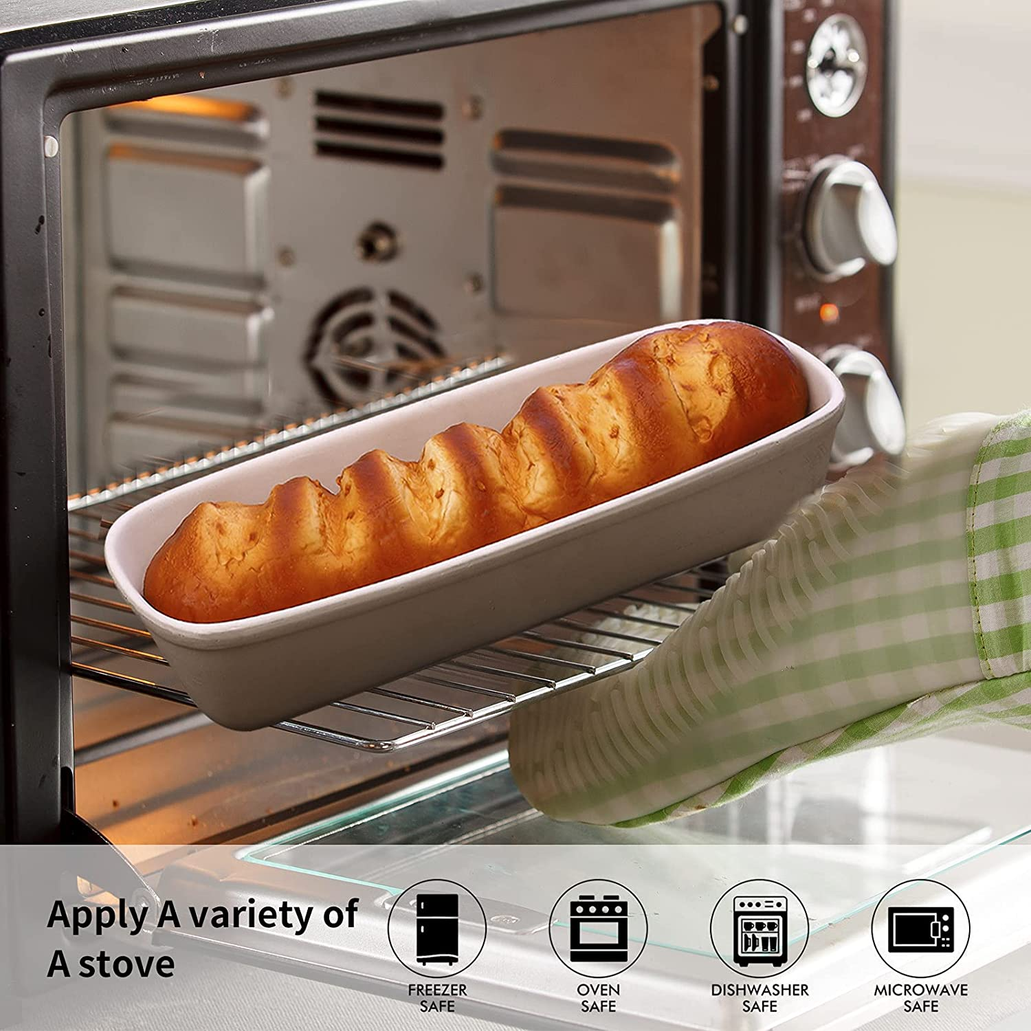 Superstone Covered Baker,Unglazed Stoneware Bakeware, Rectangular Bread Cloche Baking Pan,Bakes Italian Bread with Light Crumb and Crusty Crust (15.3 * 5.9 * 7 Inch)