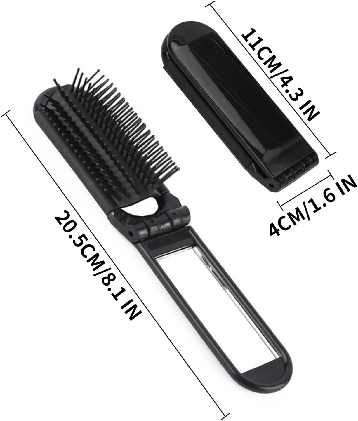 Jrusmr Folding Travel Hair Brush with Mirror 2-Pack Compact Styling Tool (Black & Purple) Massage Comb for Men & Women Portable Hairbrush for Purse and Travel image number 5