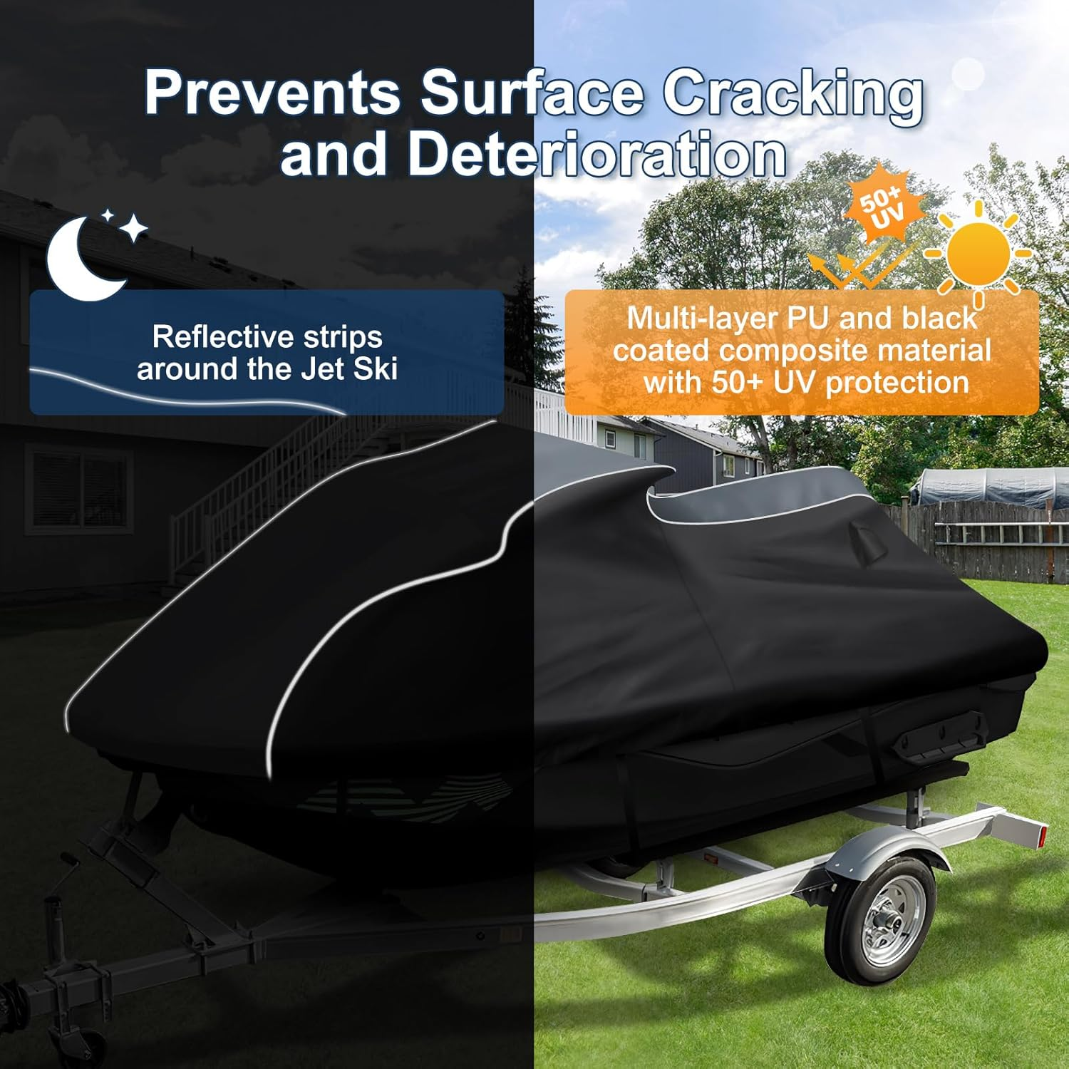 QUNSUNUS Jet Ski Cover for Sea Doo Spark 3Up/Trixx 3Up 2014-2025, Waterproof Covers with Zipper, All Weather Seadoo Cover with Elastic Edge for Wind, Sun, UV and Dust Protection