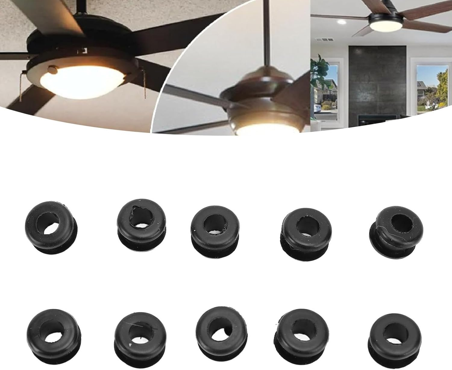 Rubber Grommet Kit, Versatile Low Noise Fans Grommets Spare Kit, Ceiling Fan Replacement Parts for Ceiling Fans and Applied Wiring, Cables, Metal Plates(10Pcs) (Black)