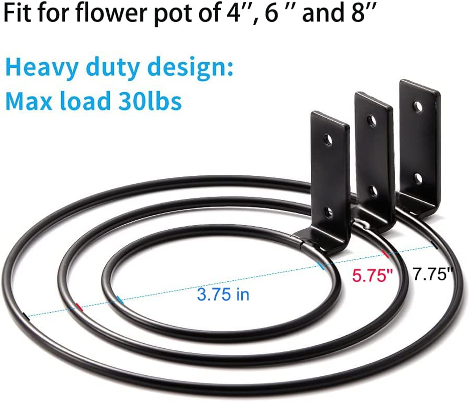 Plant Holder Ring 6 Inch Wall Mounted, 6 Pack Flower Pot Hangers Metal Plant Stand Hanging Bracket Basket Hooks image number 6