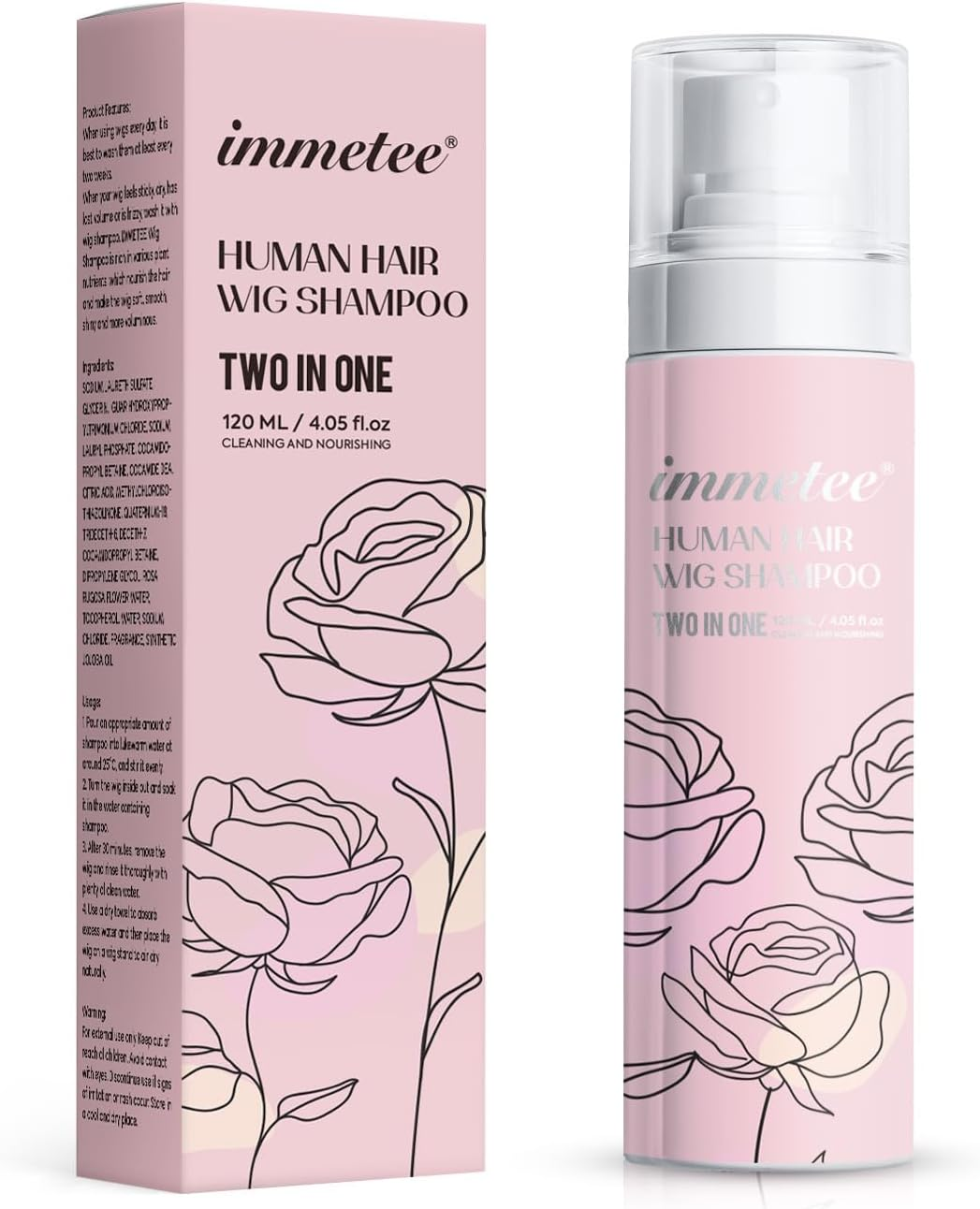 Immetee 2 in 1 Wig Shampoo and Wig Conditioner, Extend the Life of a Wig, Wig Shampoo.120Ml/4.05Fl.Oz (Natural Wigs)