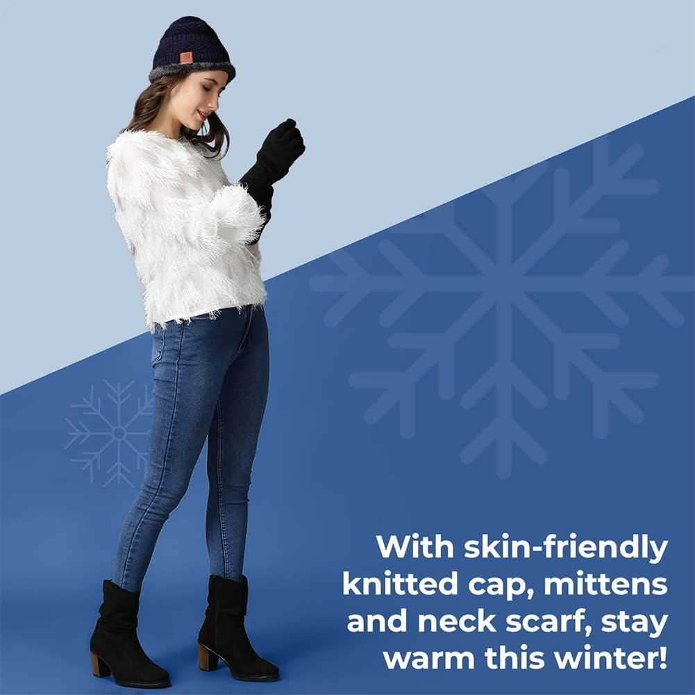 Aufondof 3 Pack Winter Knit Beanie Scarf Gloves Set for Men Thick Warm Sets Knitted Scarf Beanie Hat Touchscreen Gloves Neck Warmer with Fleece Lining image number 1