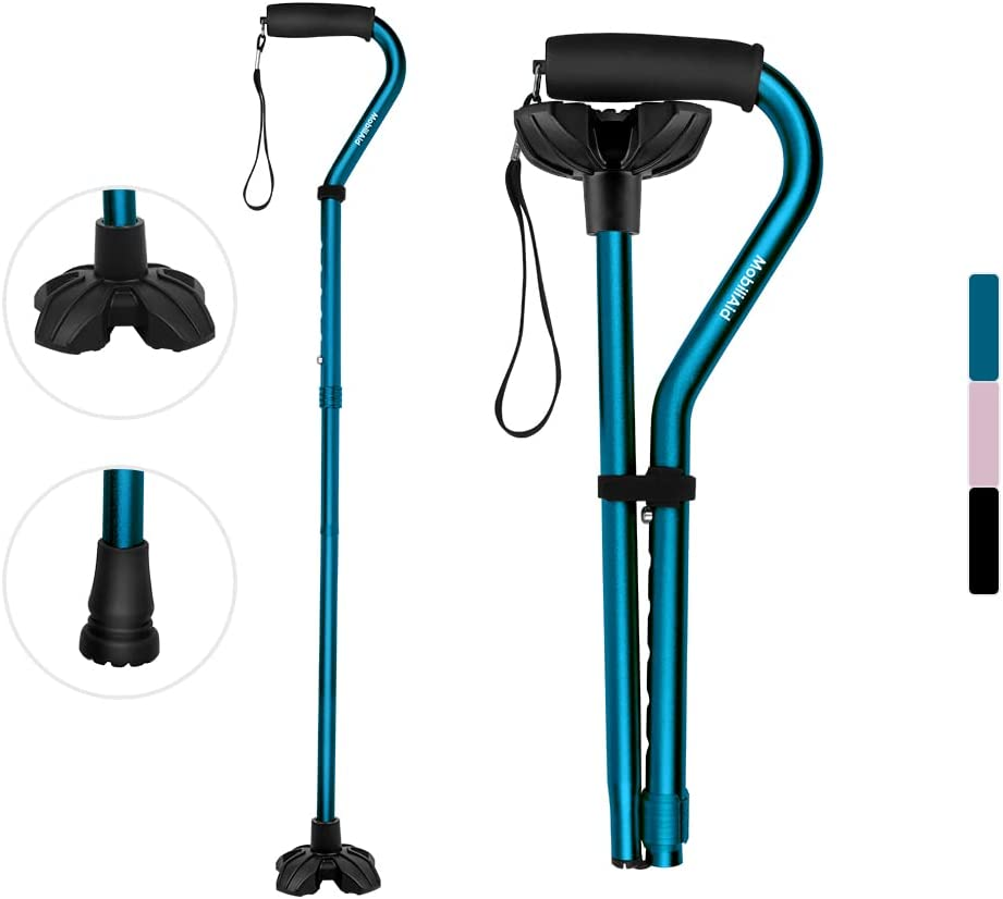 Extra Stable Walking Stick for Seniors - Offset Walking Cane - Foldable/Folding Walking Stick - Lightweight, Adjustable Height - Ergonomic Grip - Ideal Walking Sticks for Elderly
