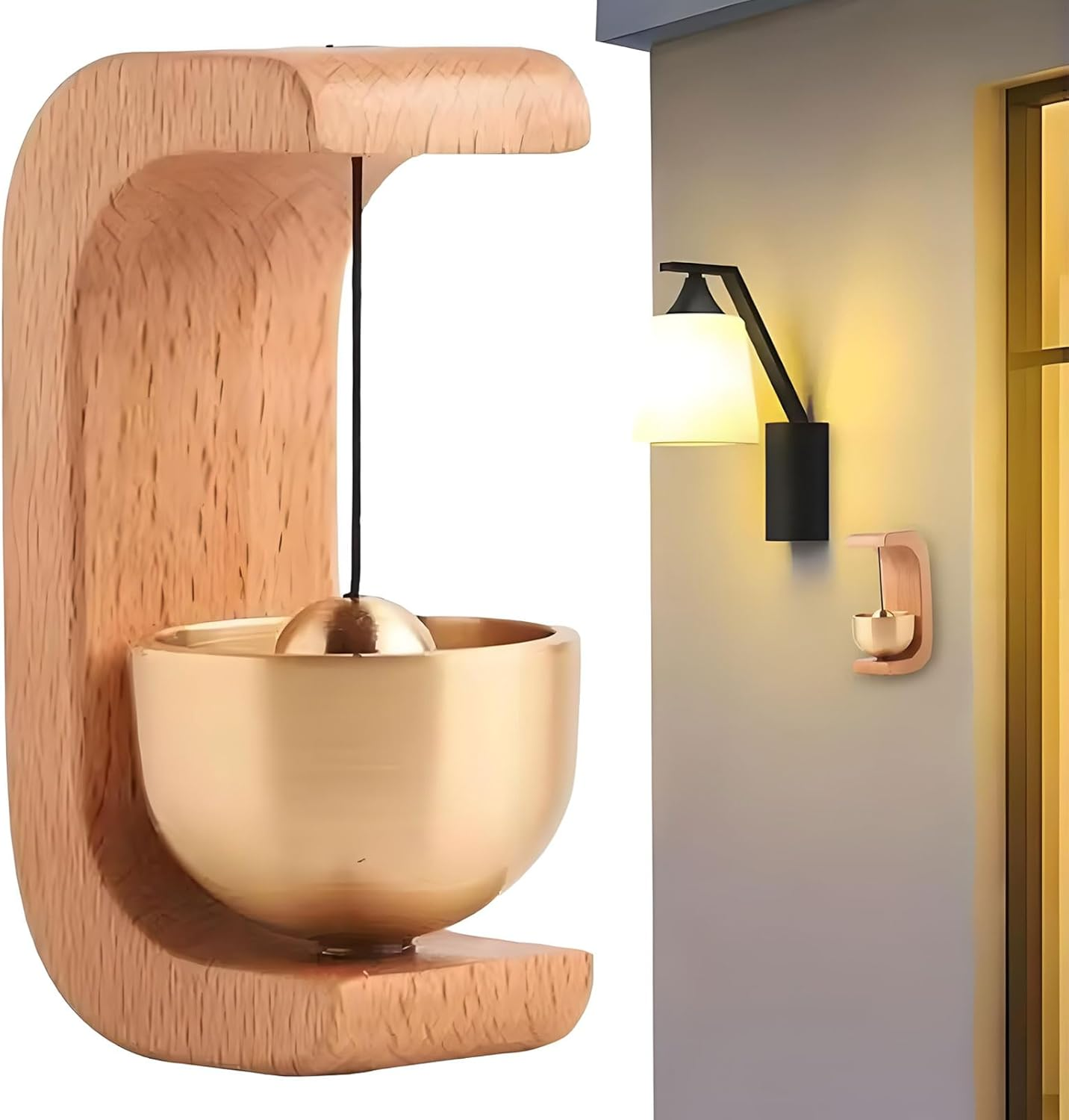 MYTOAU Shopkeepers Bell for Door Opening, Retro Magnetic Doorbell Cute Door Chime Wooden C-Shaped Doorbell Compact Wood Style Bass Reminder Widely Used for Cafe Front Door Pet Door Store Home Garden image number 5