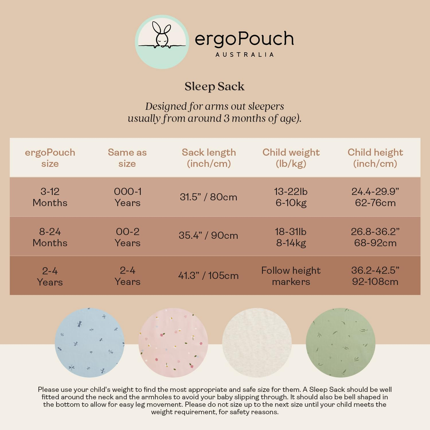 Ergopouch 0.2 TOG Sleeping Bag, 3-12 Months, Oatmeal Marle Print &ndash; Organic Jersey Cotton, Sleeveless, Arms-Out Design, Lightweight & Breathable, Ideal for Room Temperatures (22&ndash;26&deg;C)