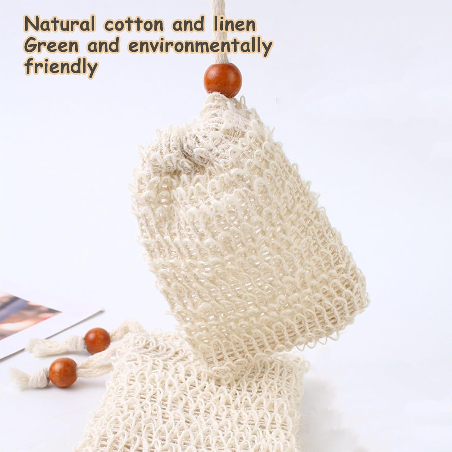 RIBHNXHI 4 Pack Soap Bag, Natural Sisal, Exfoliating Body Scrub Container for Bathroom, Plastic-Free Soap Saver, Quick-Drying Mesh Pouch with Hanging Loop Holder image number 5