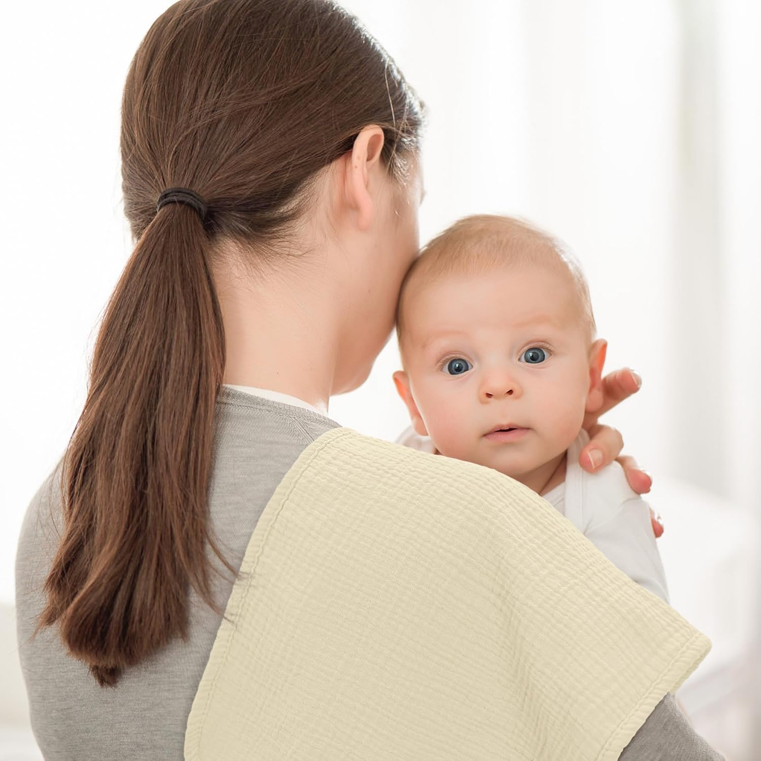 Bearmoss 100% Cotton Muslin Burp Cloths Sets 6 Pack 20X10Inch Large Burping Clothes Extra Soft Absorbent for Newborn Unisex Baby Girls and Boys (Brown) - Bluesky image number 6