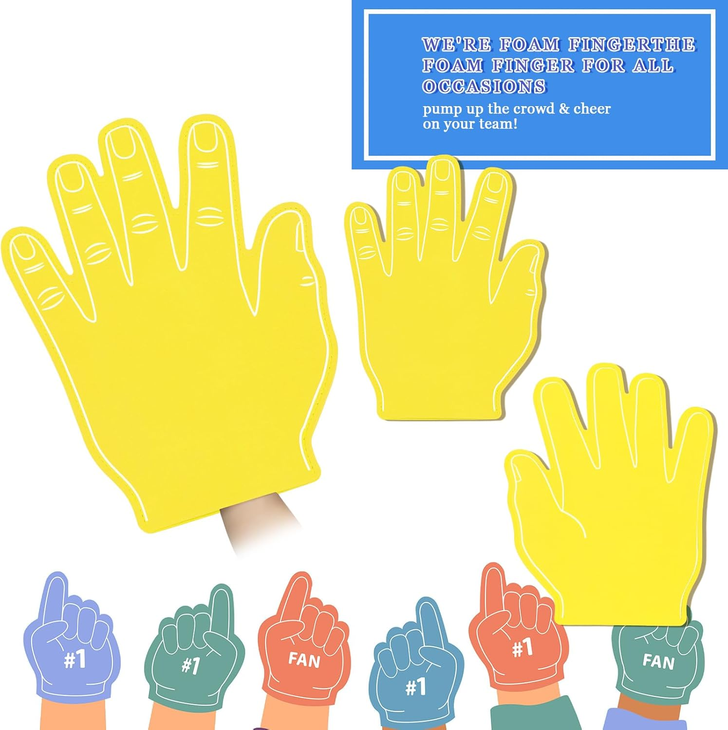 Sotiff 3 Pcs 16 Inches Giant Foam Hand High Five Foam Finger Cheerleading Foam Fan Finger Foam Hand Pompom for Sports Events Games Celebration - Orange image number 2