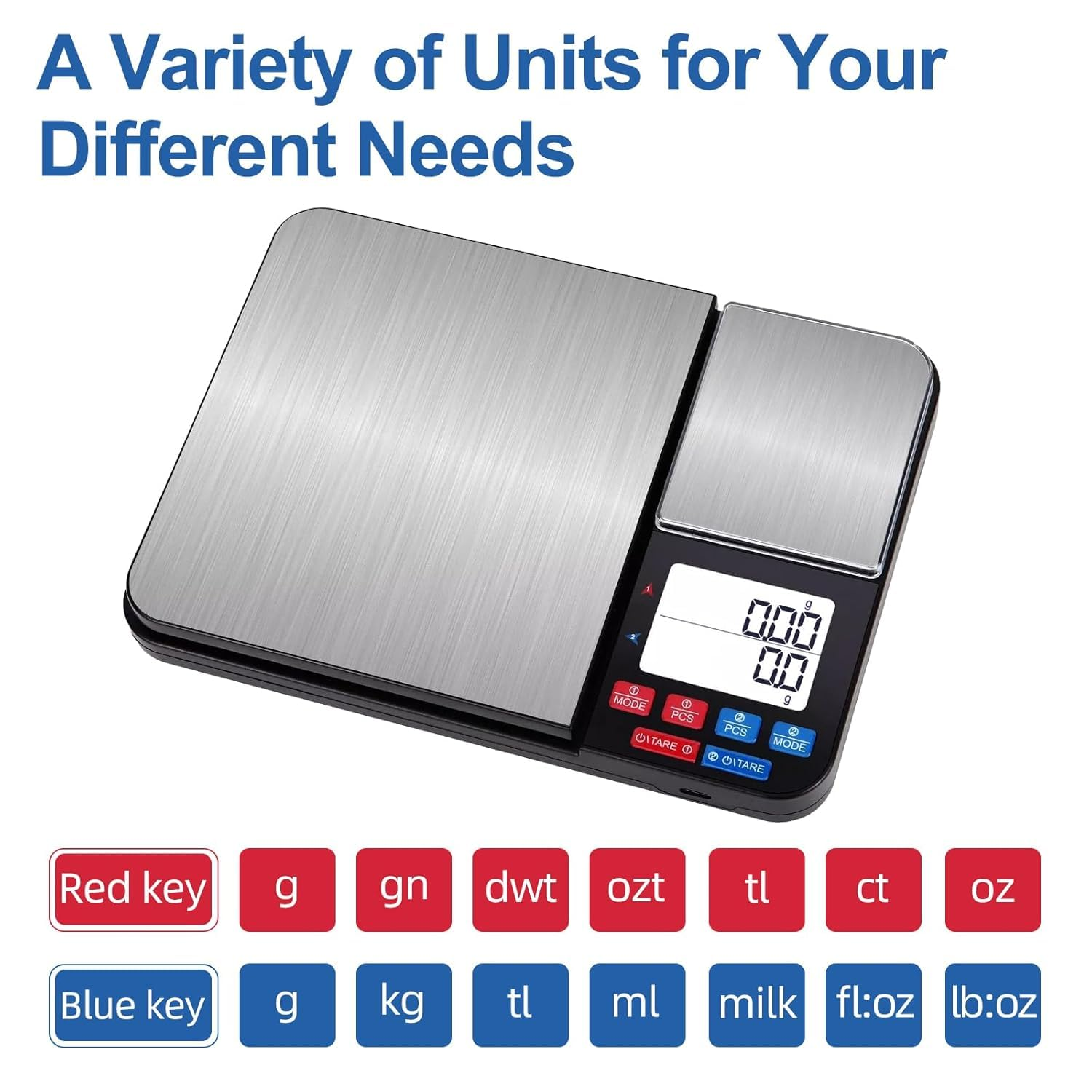 Dual Platform Digital Kitchen Scale [10Kg/0.01G] High Precision Stainless Steel Food Scale with LCD, Tare Function for Baking, Coffee, Jewelry & Medicine image number 6