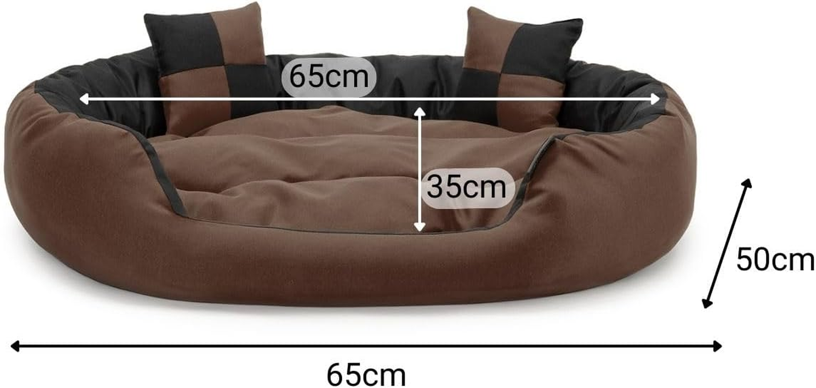 Dibea Warm Basket Tearproof/Waterproof Cushion Dog/Cat Bed with Pillow, 65 X 50 X 20 Cm, Black/Brown image number 5
