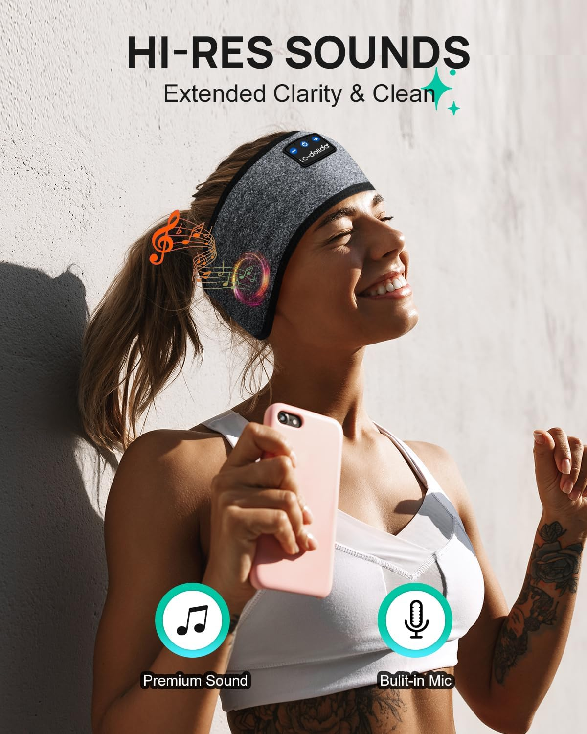 Lc-Dolida LC004 Wireless Bluetooth Headband Headphones, Grey, 9Hrs Playtime, 2Hrs Quick Charge, Sleep Mask with Mic image number 5