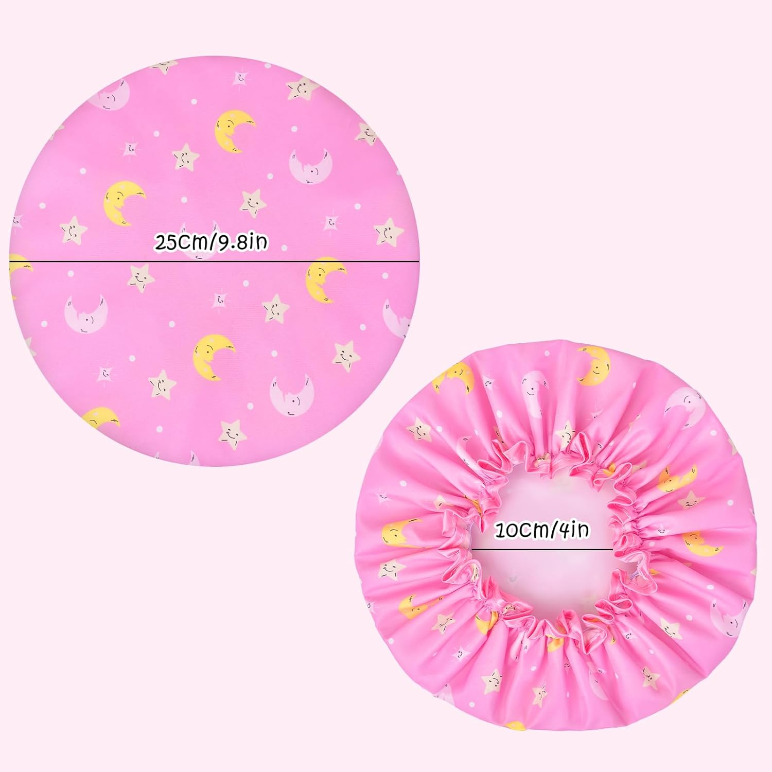 Pack of 2 Children'S Shower Caps, Elastic Band, Double Layers, Waterproof Shower Cap, Women'S Bath Cap, Women'S Shower Cap with Ruffled Edge, Cover Ears for Long, Short, Curly Hair image number 2