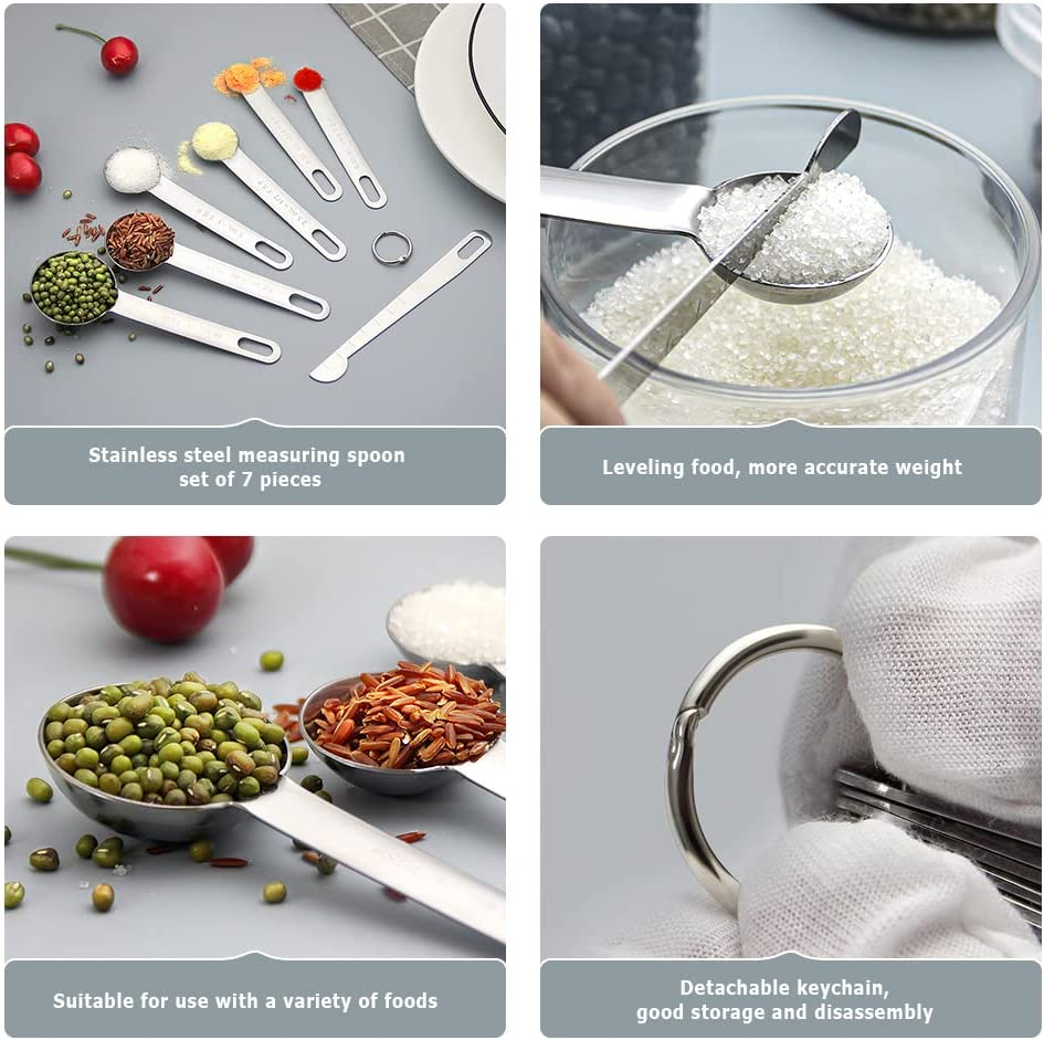 AOOSY Metal Measuring Spoon,Set of 7 Stainless Steel Measurement Spoon for Dry or Liquid,Fits in Spice Jar for Cooking and Baking,Including Leveler image number 2