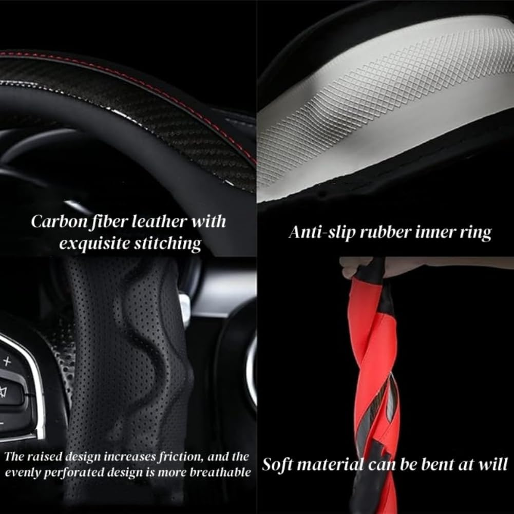 RAKSONIC Car Steering Cover Breathable Lightweight Car Steering Cover Anti-Fouling Comfortable Grip 3D Grip Anti-Slip Suitable for All Seasons Car Accessories 38 Cm O-Type image number 4