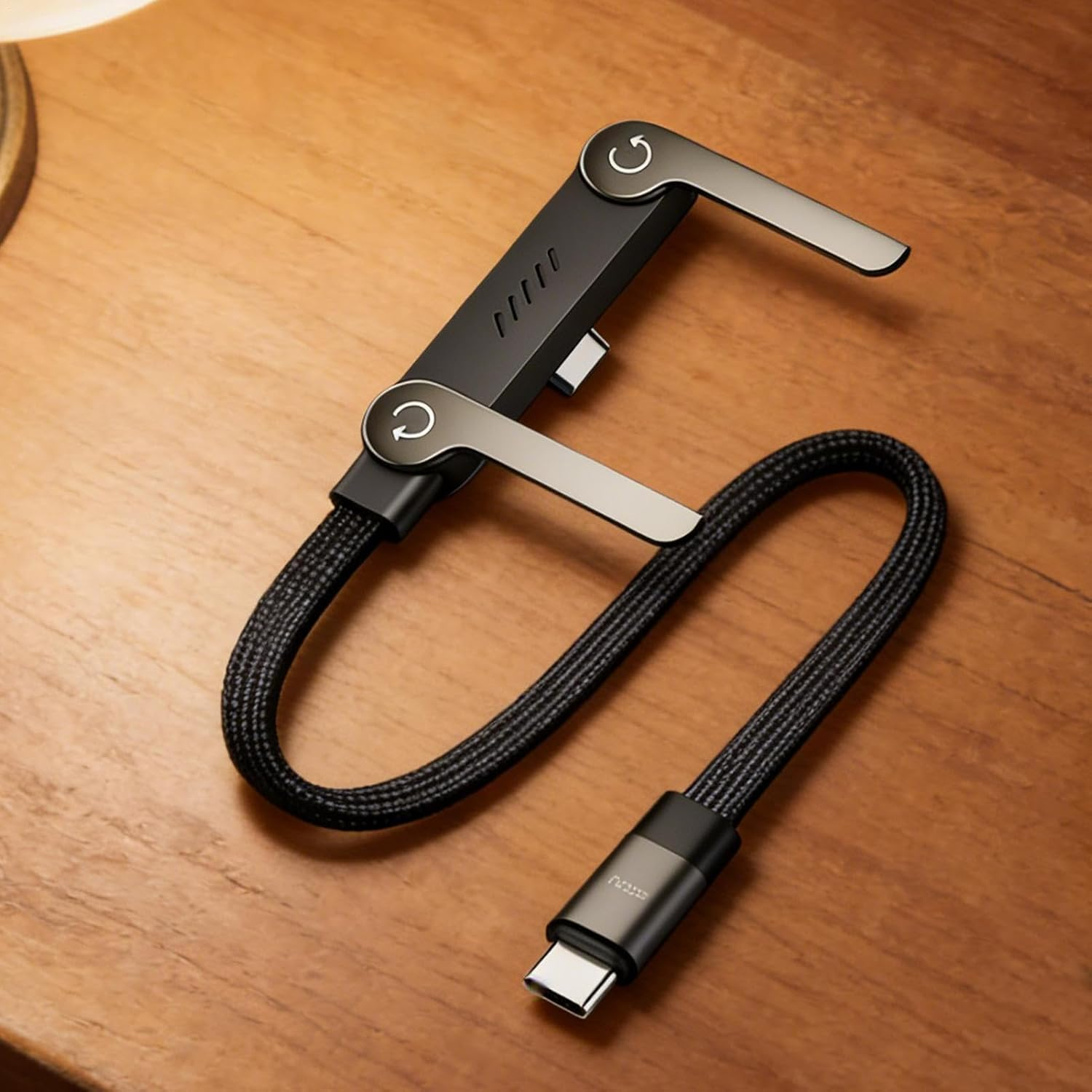 2-In-1 Invisible Holder Charger Cable | 240W Fast Charging Stand Data Cables | Adjustable 5 FT Sideways Phone Charger | Braide Chubby Bracket Sideways Charging Cable Cord for Type-C