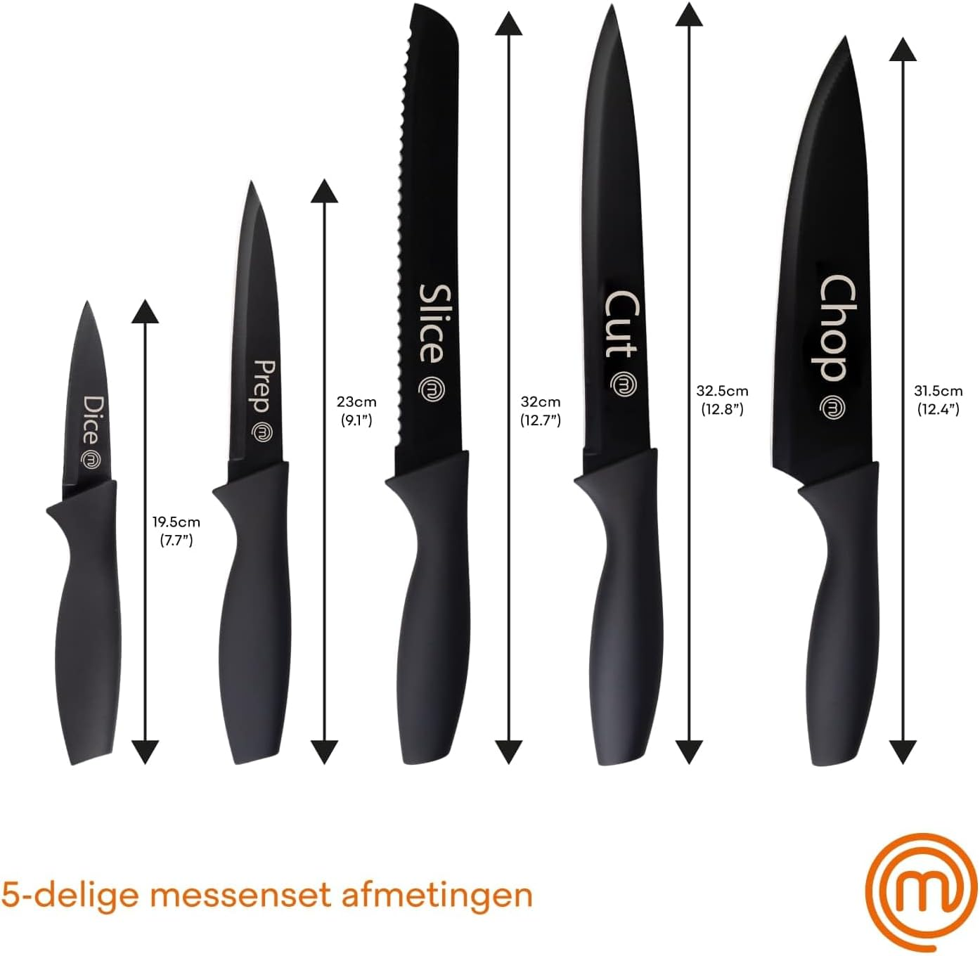 Masterchef Kitchen Knives, Chef Knife Set (Meat, Breadsaw, Vegetables and Fish), Stainless Steel Collection with Soft Touch Handles, Multifunctional, 5 Pieces, Black, Captions image number 3