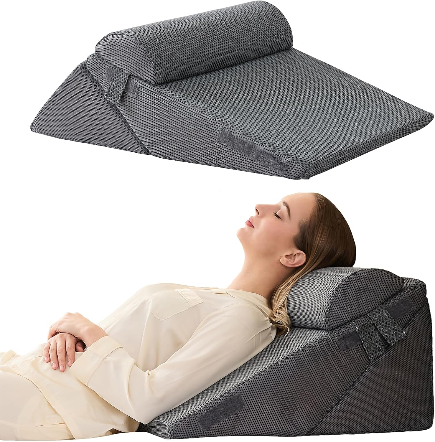 Orthopedic Bed Wedge Pillow Set, Foam Wedge Pillow Post Surgery for Back, Leg and Knee Support, Adjustable Triangle Pillow for Sleeping, Acid Reflux, Snoring,Reading (Charcoal Jacquard, 3 PCS Set) image number 6