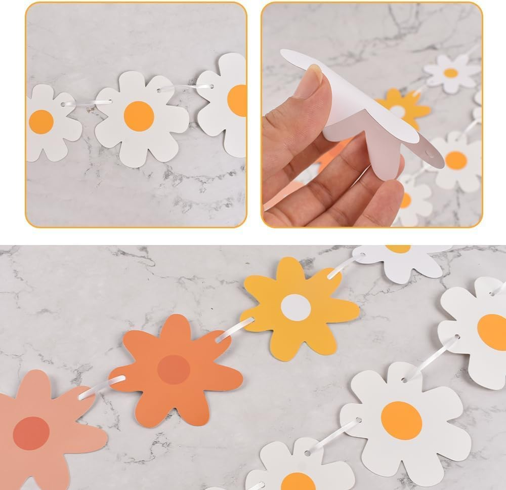 Daisy Party Banner,4 Strings Daisy Groovy Boho Party Banners,Groovy Party Favors White Daisy Decor Spring Flower Garland Daisy Paper Cutouts (Mixing Colors)