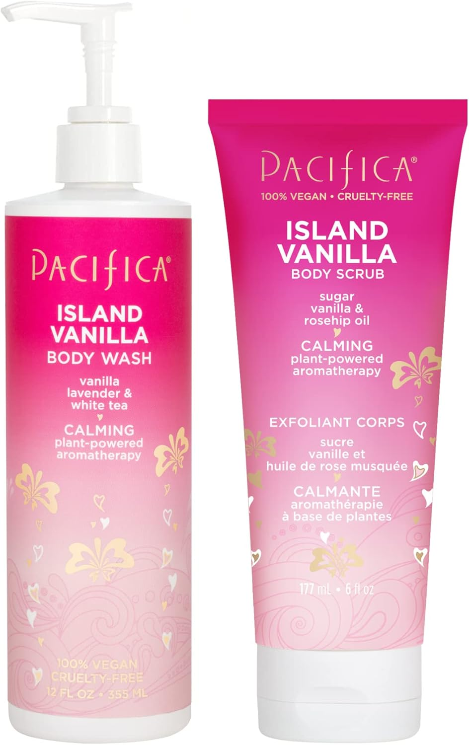 Pacifica Beauty Island Vanilla Body Wash + Exfoliating Scrub, Aloe, Sugar, Rosehip Oil, Hyaluronic Acid, Everyday Cleansing, Bath & Shower Gel, Body Polish, Clean, Vegan + Cruelty & Parben Free