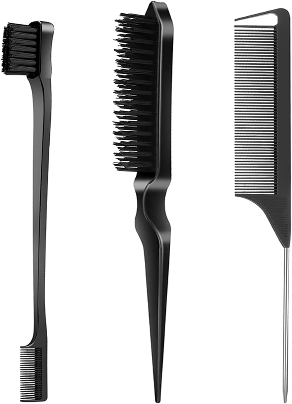 SWEET VIEW 3 Pcs Slick Back Hair Brush, Rat Tail Comb, Edge | Bristle Brush, Hair Accessories for Girls, Kids, Toddlers Sleek Ponytail/Bun, Edge Control and Smoothing Baby Hair & Flyaways