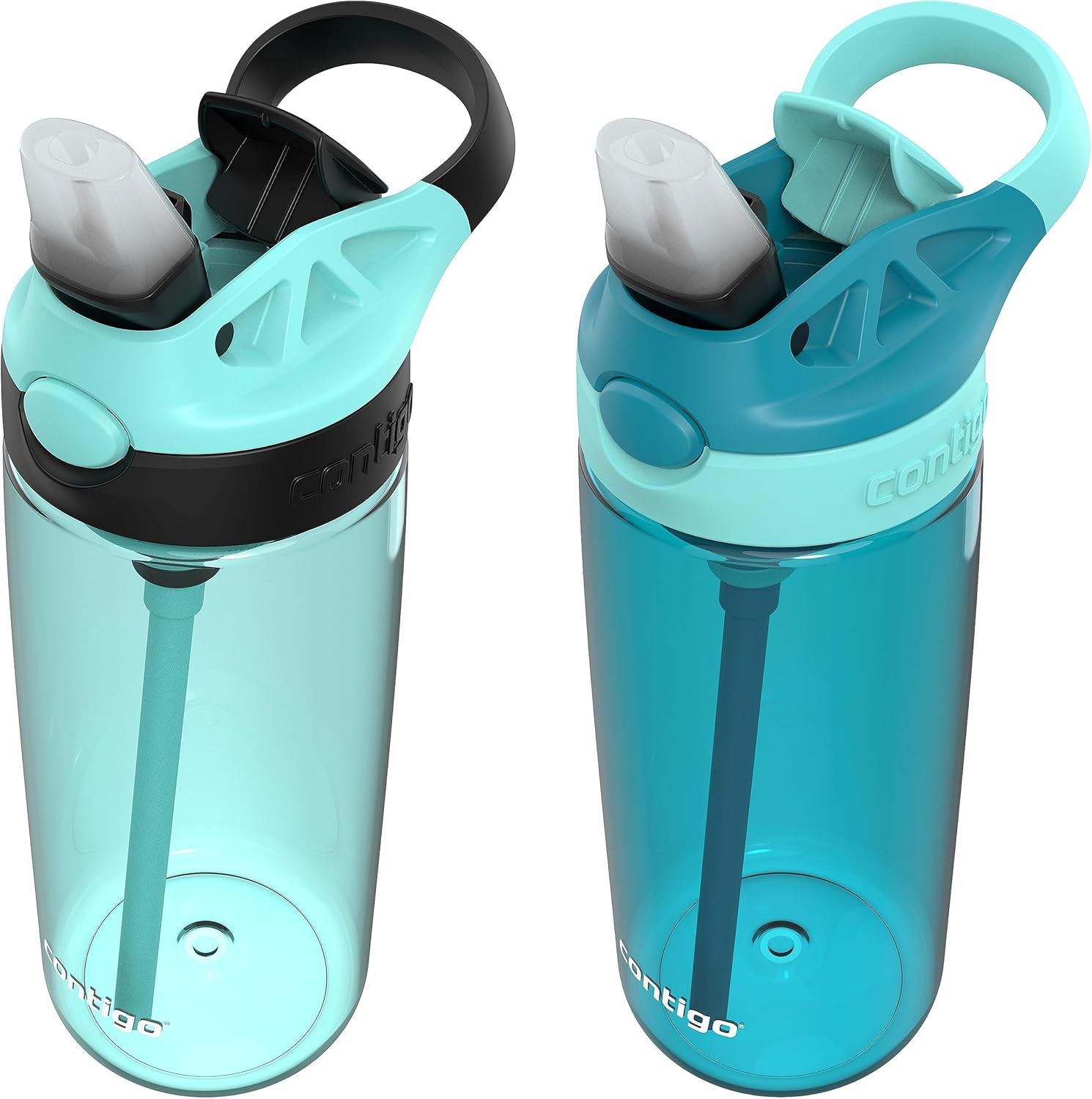 Contigo Aubrey Kids Cleanable Water Bottle with Silicone Straw and Spill-Proof Lid, Dishwasher Safe, 20Oz 2-Pack, Jade/Licorice & Juniper/Jade