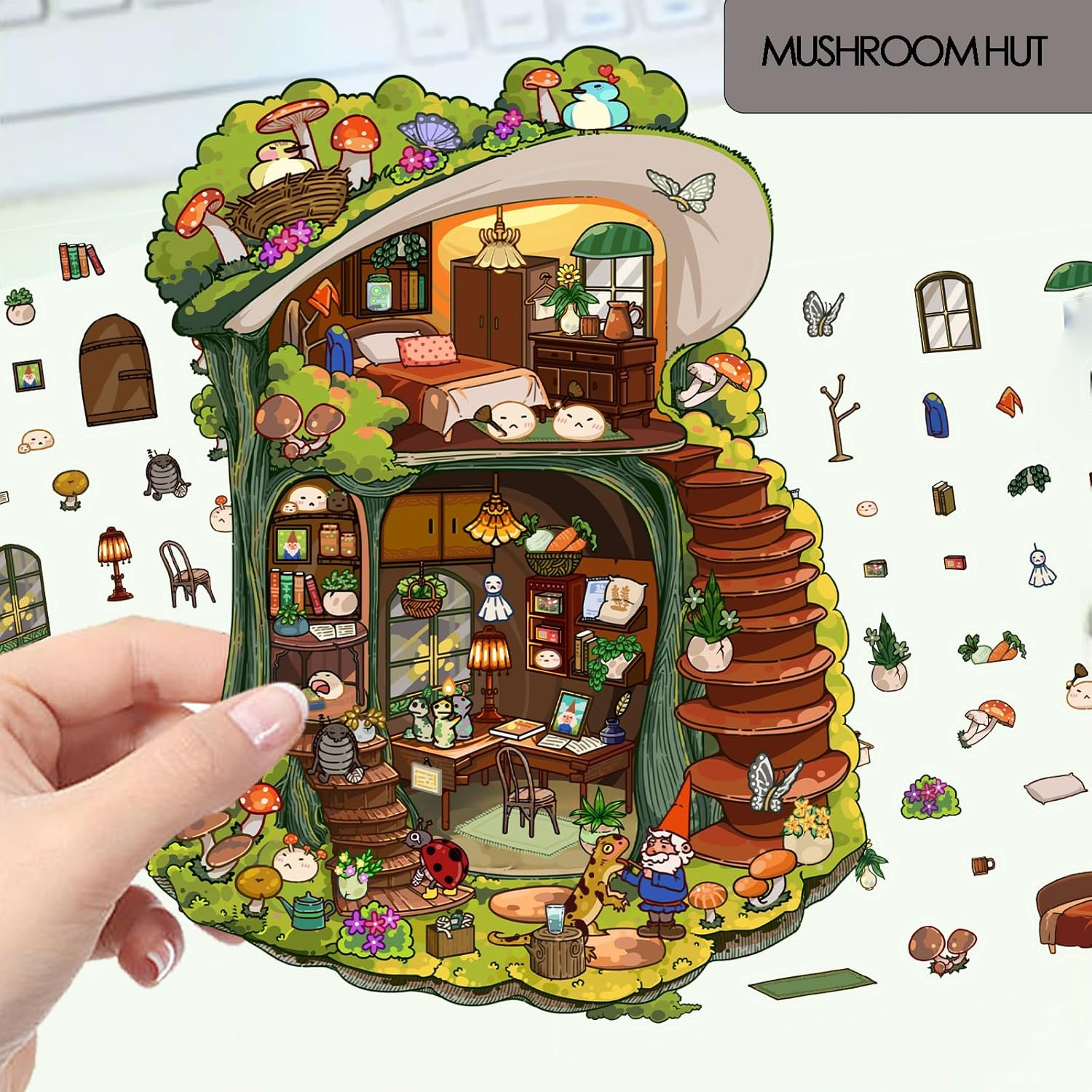 DIY 3D Scene Sticker 6 Sets Make Your Own Mini Mysterious House Stickers for Adults Cute Cartoon Animal Sticker for Adult Relief Stress Pass the Time (Mysterious and Terrifying) - Mysterious And Terrifying image number 2