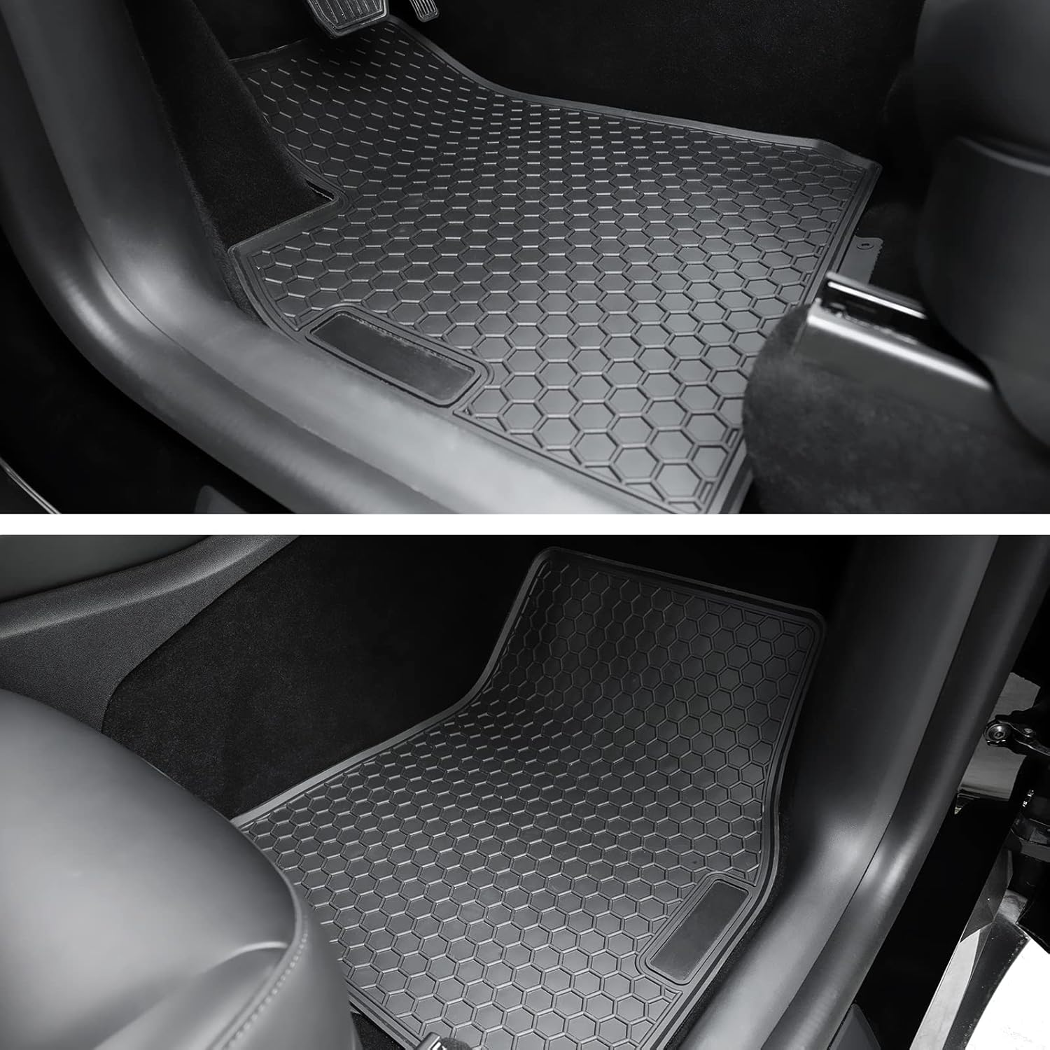Spurtar for Tesla Model 3 Floor Mats 2017-2025, Car Floor Mats All Weather Automotive with 3D Extended Edge, 3 Pack Honeycomb Design Front & Rear Rubber All-Weather Protector, Black image number 4