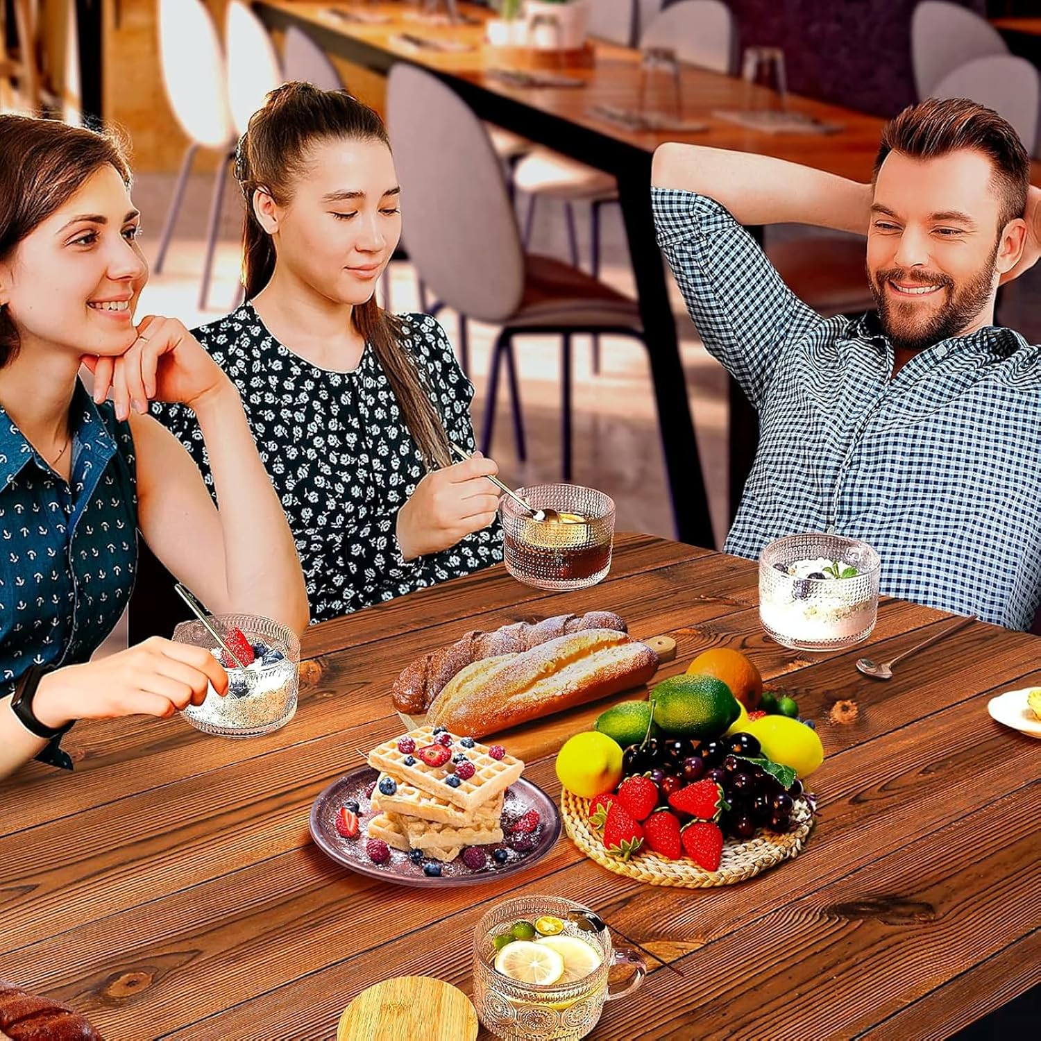 4 Pcs Vintage Coffee Mugs - 450ML Clear Glass Tea Cups with Lids and Spoons - Ideal Iced Coffee Cups for Housewarming Gifts & Coffee Bar Accessories