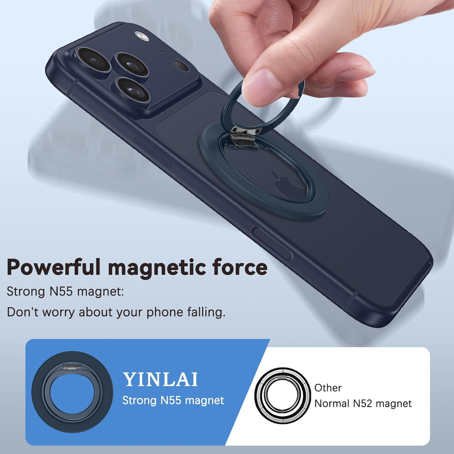YINLAI Magnetic Phone Grip for Magsafe, [360&deg; Adjustable] [Ultra-Light 18G] [With Soft-Touch Matte Finish] Magnetic Finger Grip, Phone Ring Holder Ring Stand for Iphone 17/16/15/14/13/12 Series, Blue - Orange image number 2