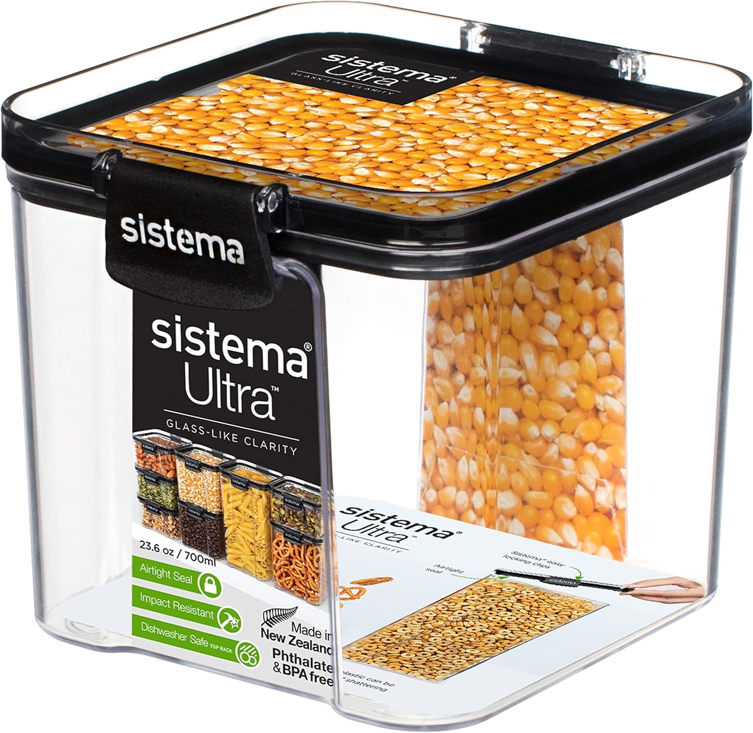 Sistema Ultra Collection Square Food Storage Container, 23.6 Oz./0.7 L, Clear/Black image number 3