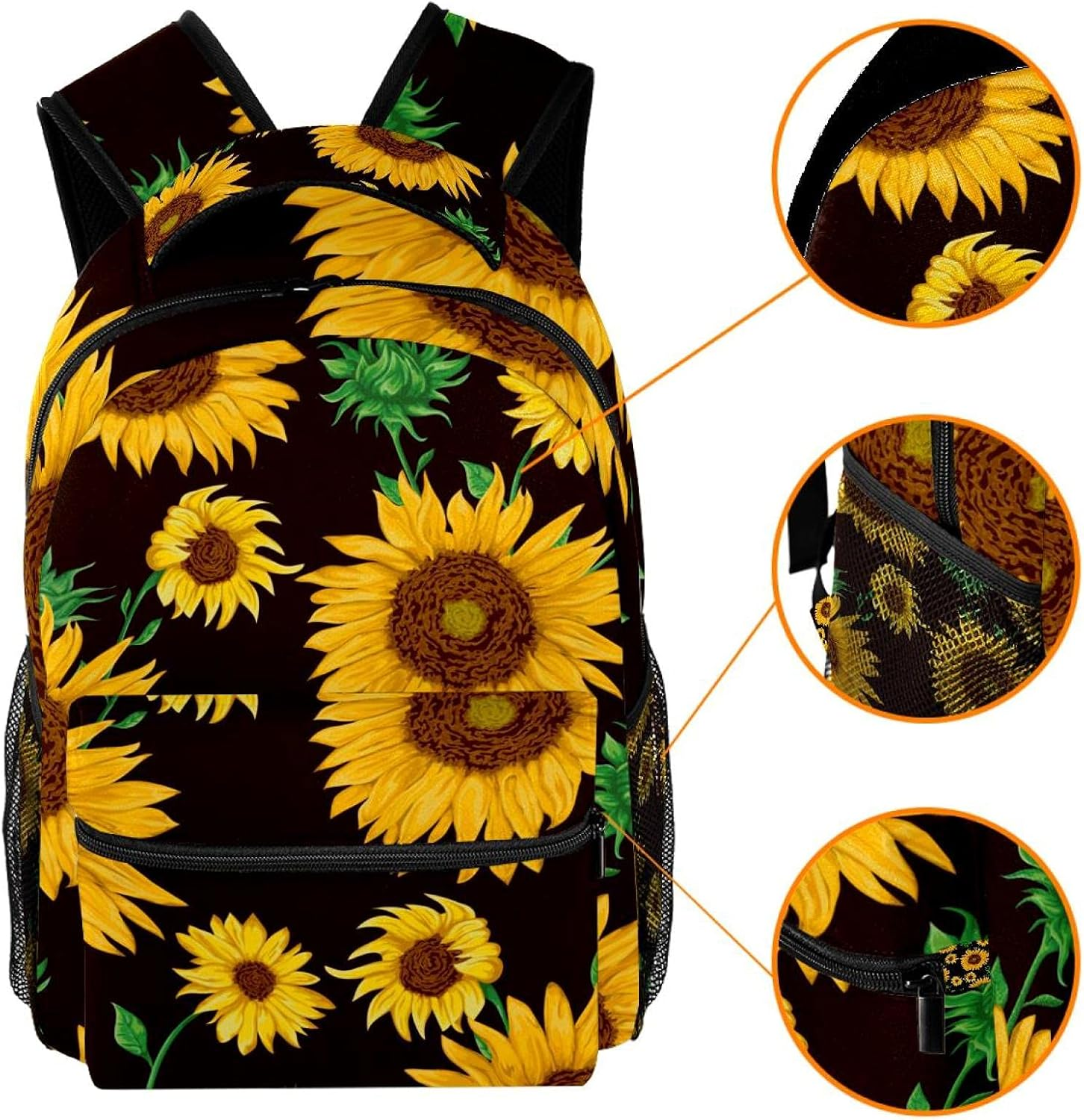 Sunflowers Flowers Buds and Leaf Backpack Students Shoulder Bags Travel Bag College School Tote Backpacks
