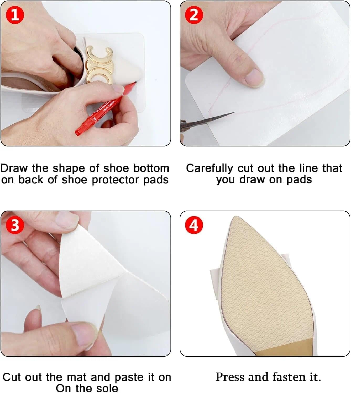 Shoe Sole Protector, Non-Slip Shoe Pads, Red Bottom Protectors for High Heels, Non-Slip Shoe Pads, Compatible with Stilettos, Sandals, 2 Pairs, 15.24 Cm X 10.16 Cm, Clear - Leralsta image number 4