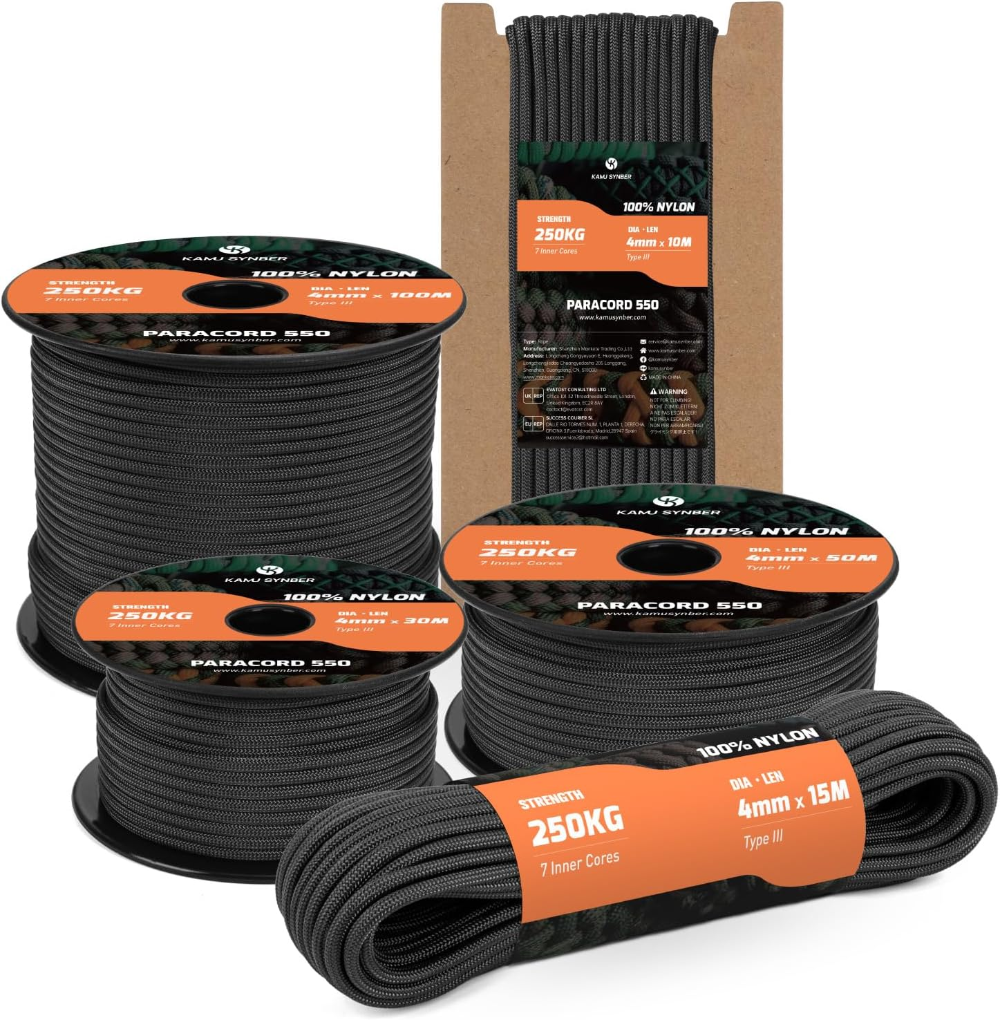 550 Paracord 4Mm 30M Type III 7 Strands 100% Nylon Rope Parachute Cord Ideal for Crafting, DIY, Camping, Survival, Outdoor | Support 250Kg | Dark Blue