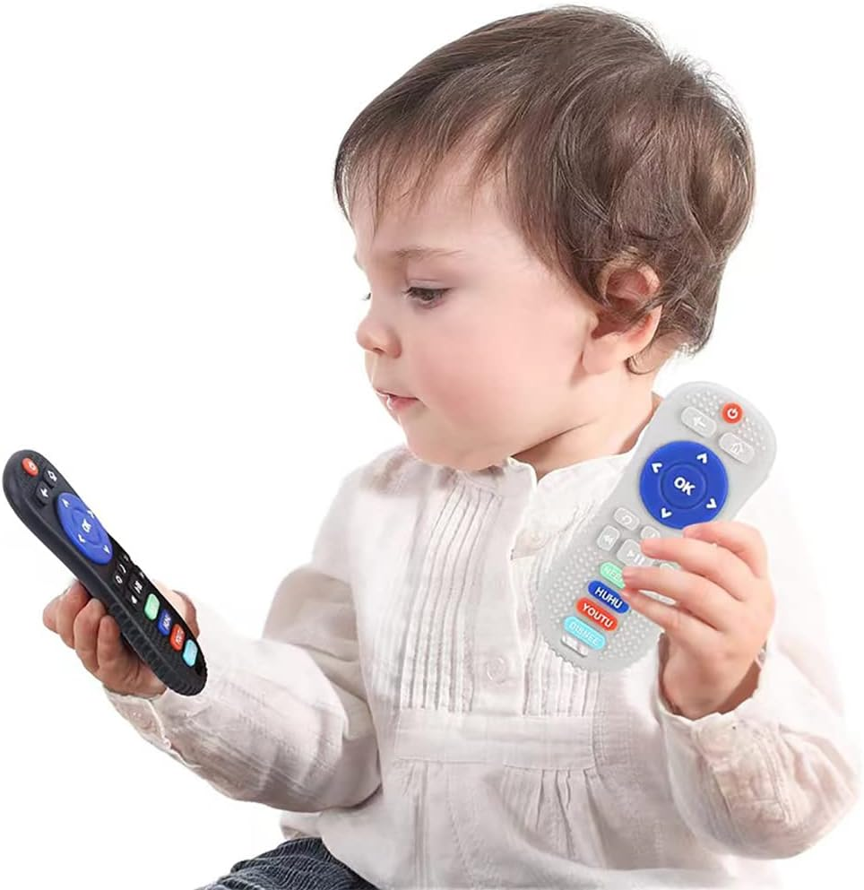 Pandaear Silicone Baby Teething Toys | Remote Control & Game Pad Teether Toys for Babies 6-18 Months | BPA Free Sensory Chew Toys Natural Freezer Safe for Infants Toddlers (Black & Blue) image number 1