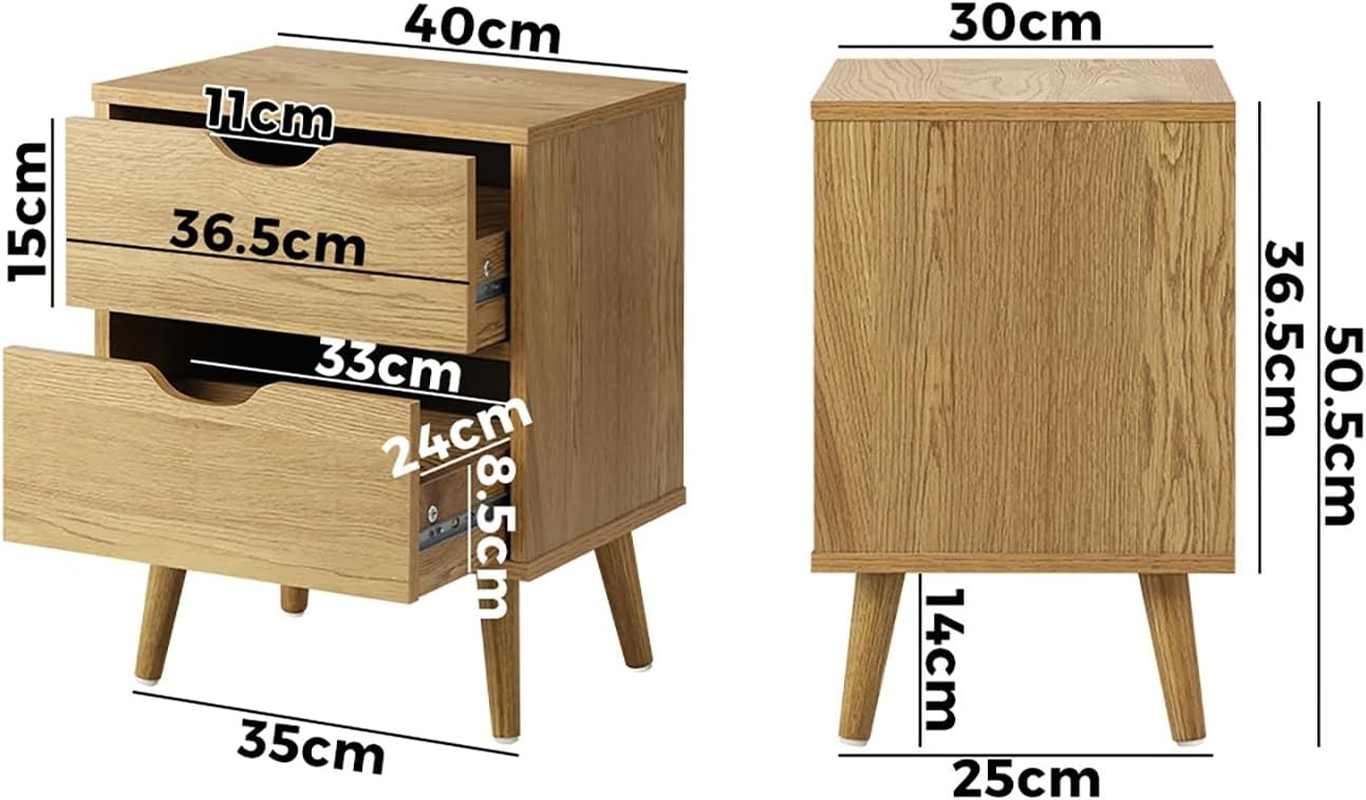 Oikiture Bedside Table with 2 Drawers, Wooden Side Table Nightstand Home Storage Furniture Wood image number 5