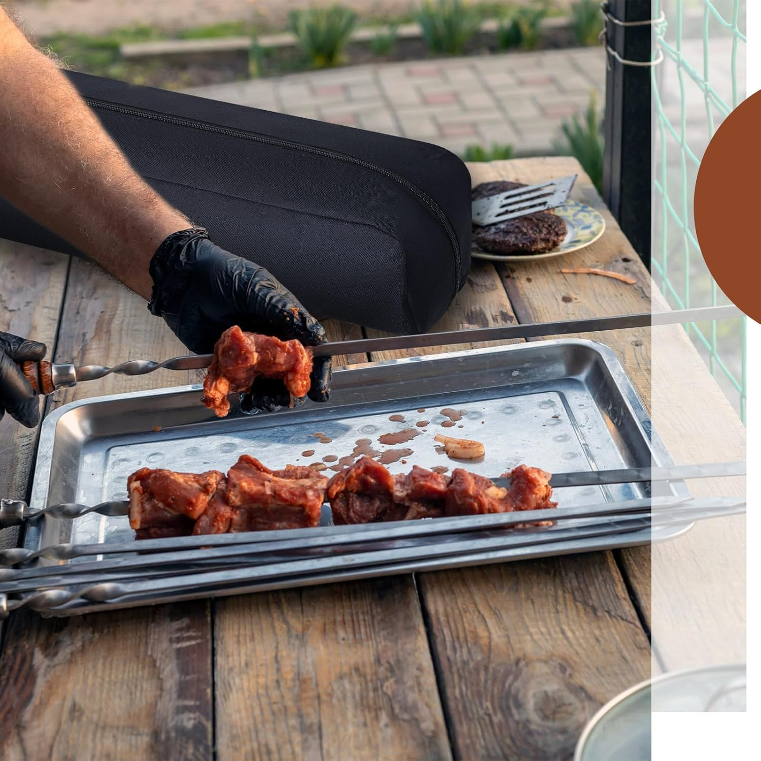 Amylove 1 Pc Grill Tool Storage Bag BBQ Utensil Grilling Bag Oxford Cloth Black image number 2