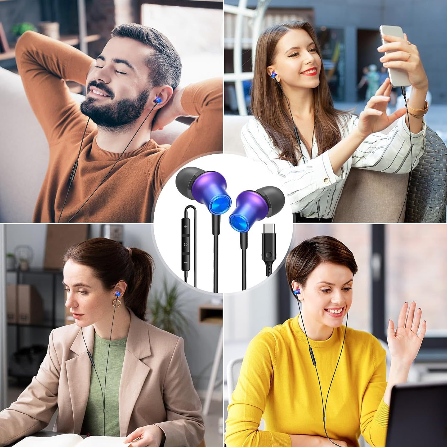 USB C Headphones USB Type-C Earbuds for Ipad 10Th Generation Iphone 16 15 Pro Ipad A16 11Th Gen Wired Earphones with Microphone Volume Control Noise Isolating Hifi Stereo Headset for Google Pixel 9A image number 4