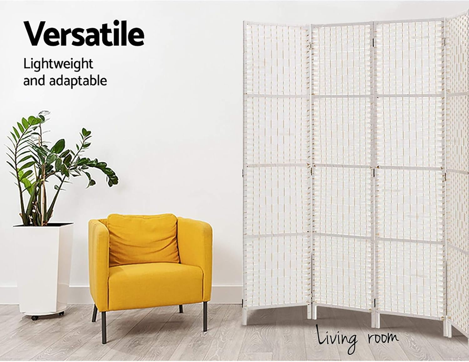 Artiss 4 Panel Room Divider, Folding Wooden Privacy Portable Screen Shelf Dividers Partition Wall Screens Home Pet Child Indoor Balcony Bedroom Furniture, Separator Water-Resistant White - Black image number 4