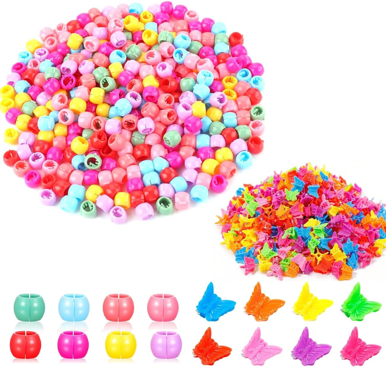 Gaodercha 250 Pieces Mini Hair Clips Set Including 200 round Candy Color Hair Clips, 50 Butterfly Hair Clips, Hair Beads for Braids and Rainbow Mini Clips for Hair Styling image number 2
