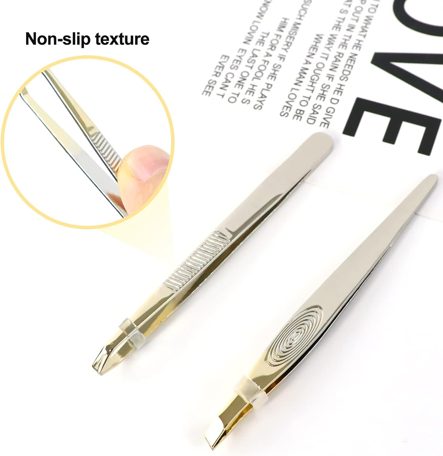 Sularpek Slanted Tweezers, Set of 2 Stainless Steel Tweezers Precision Eyebrow Plucking Removal Chip Removal Gold Plated 87Mm for Men and Women image number 5