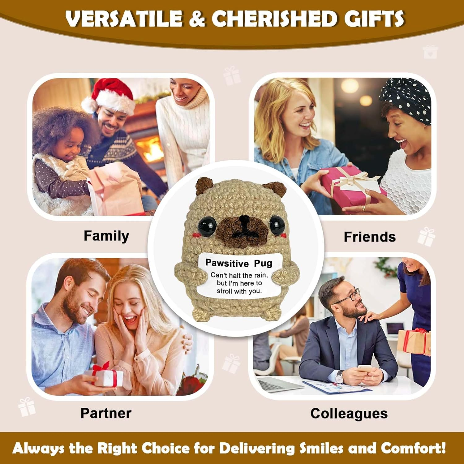 Pug Gifts for Pug Lovers, Positive Crochet Animals Dog, Mini Cute Pug Decor, Inspirational Encouragement Thinking of You Gifts for Women Best Friends image number 4