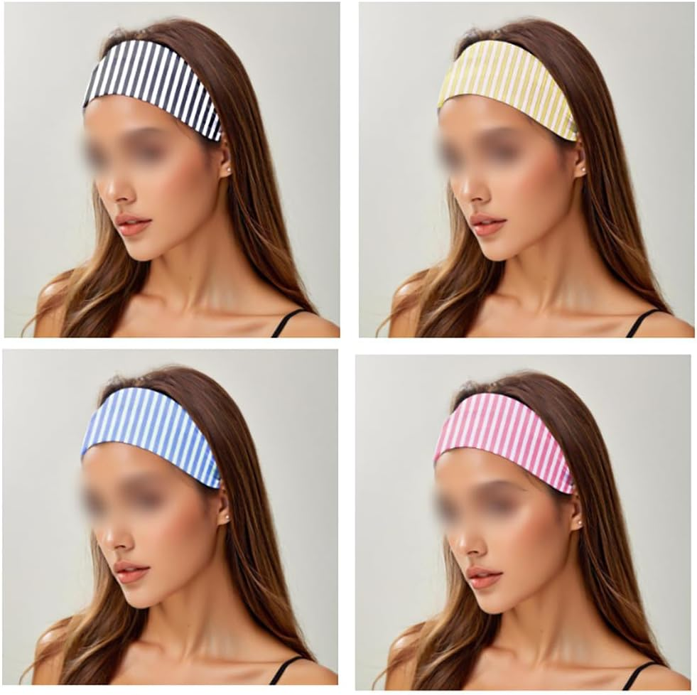 4 Pcs Striped Elastic Headbands Wide Running Headband Soft Yoga Head Bands Non Slip Workout Hair Bands Fashion Exercise Hair Accessories for Daily Wear Multi Color 2 image number 1
