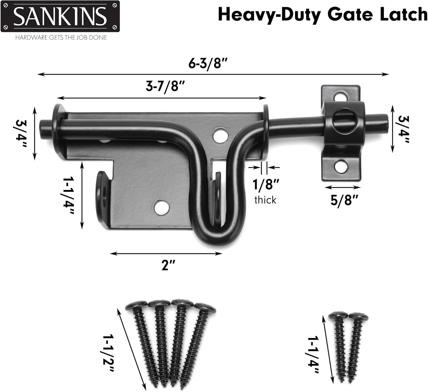 SANKINS Slide Bolt Gate Latch for Wooden Fence, Heavy Duty Black Sliding Bolt Gate Lock Latch Hardware with Padlock Hole, Door Gate Latch for Wooden Gate Vinyl Fence Barn Shed, 1 Pack
